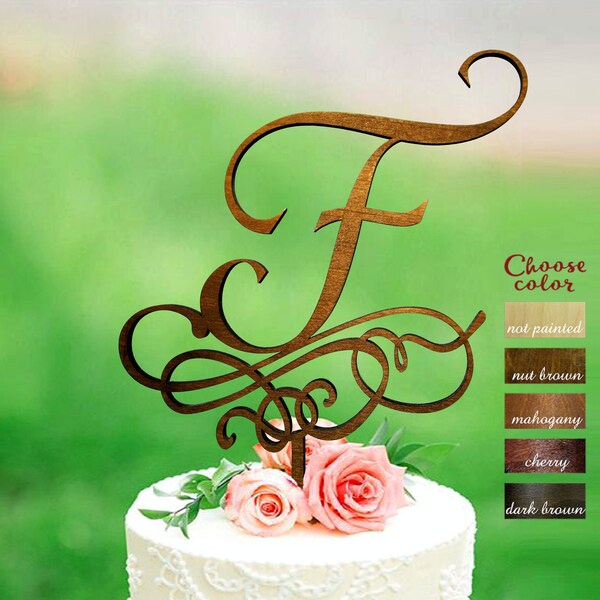 f cake topper, wedding cake topper, cake toppers for wedding, rustic cake topper, letter cake topper, monogram cake topper, initial, CT#308