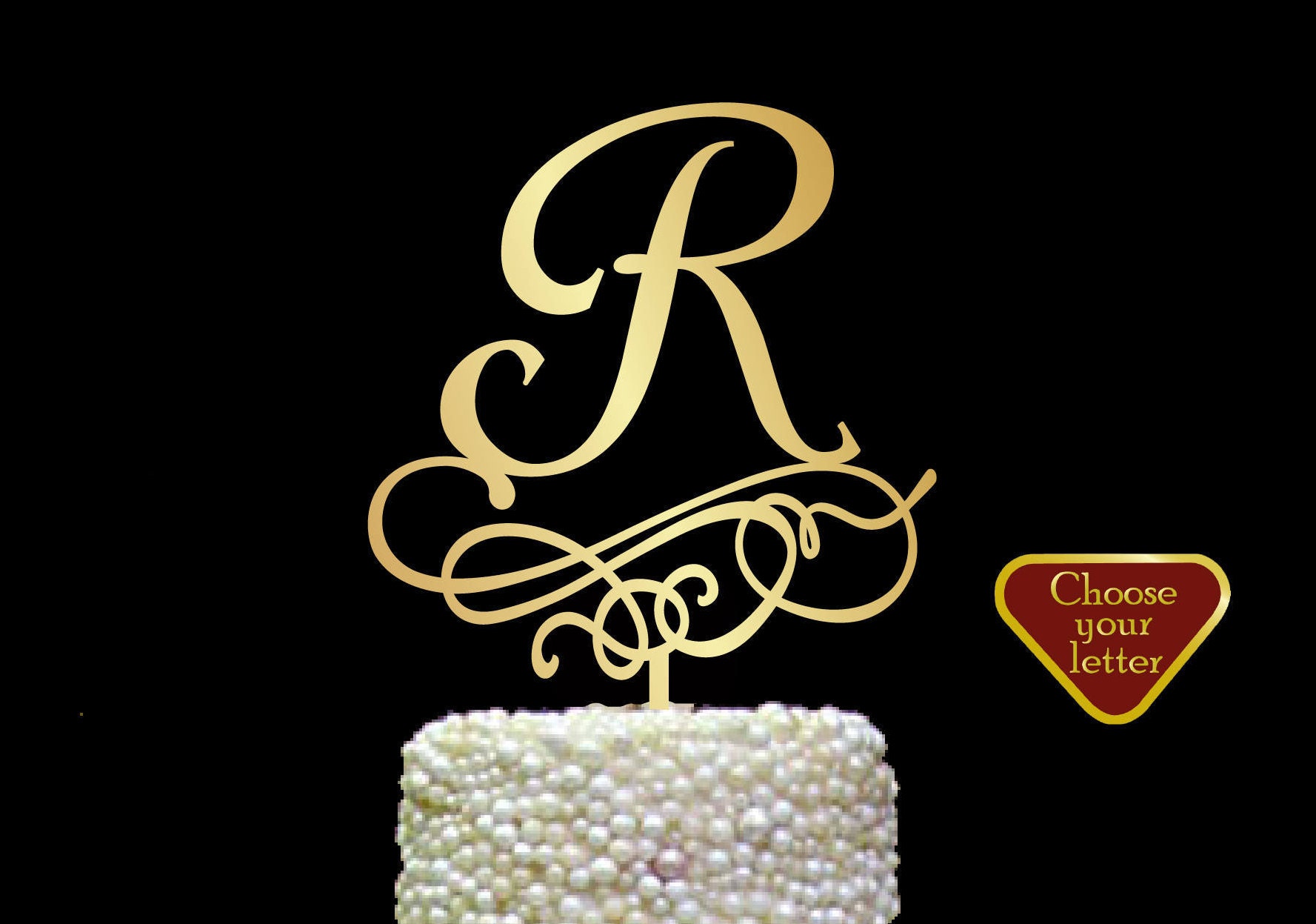 Letter R Cake Topper Gold Initial Cake Topper Wedding Cake Etsy