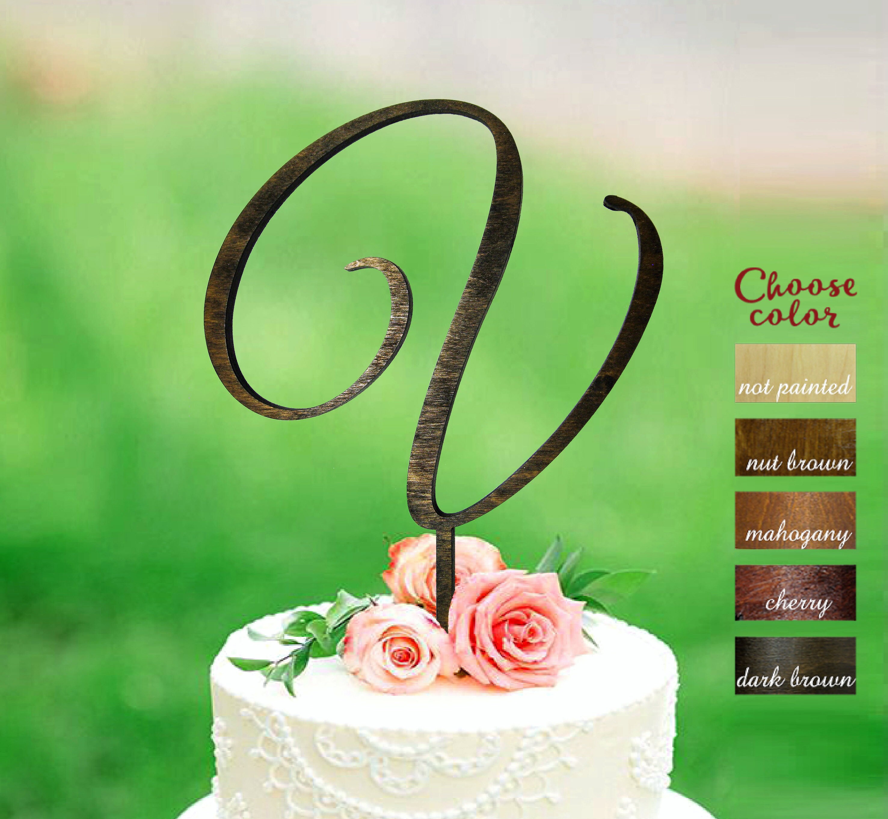V Cake Topper Rustic Cake Topper Unique Monogram Cake Etsy