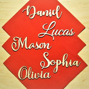 Laser Cut Wooden Place Card Names: Wedding Table Decor