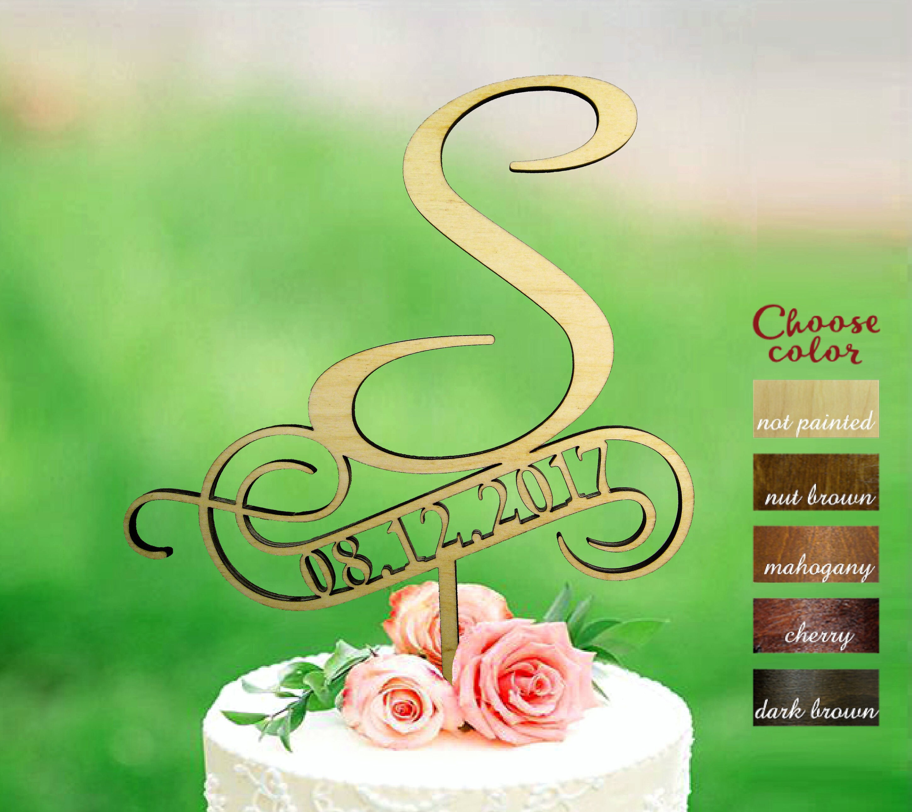 S Topper S Cake Topper S Personalized wedding Cake Topper letter S Rustic Cake ...