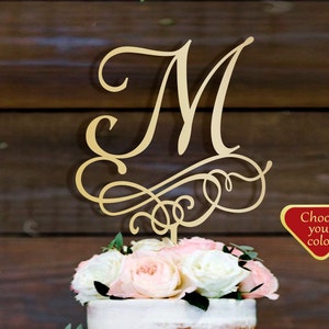 Topper de pastel de letra M, toppers de pastel de letras para boda, carta de topper de pastel de boda, topper de pastel de una sola letra, toppers de pastel de monograma, CT#206