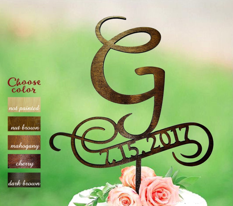 Letter G Cake Topper Initials Cake Topper Letter and Date Etsy