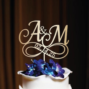 Gold wedding cake topper Personalized Custom initials cake topper rustic Mr and Mrs cake topper Anniversary cake topper wedding date, N#56_3