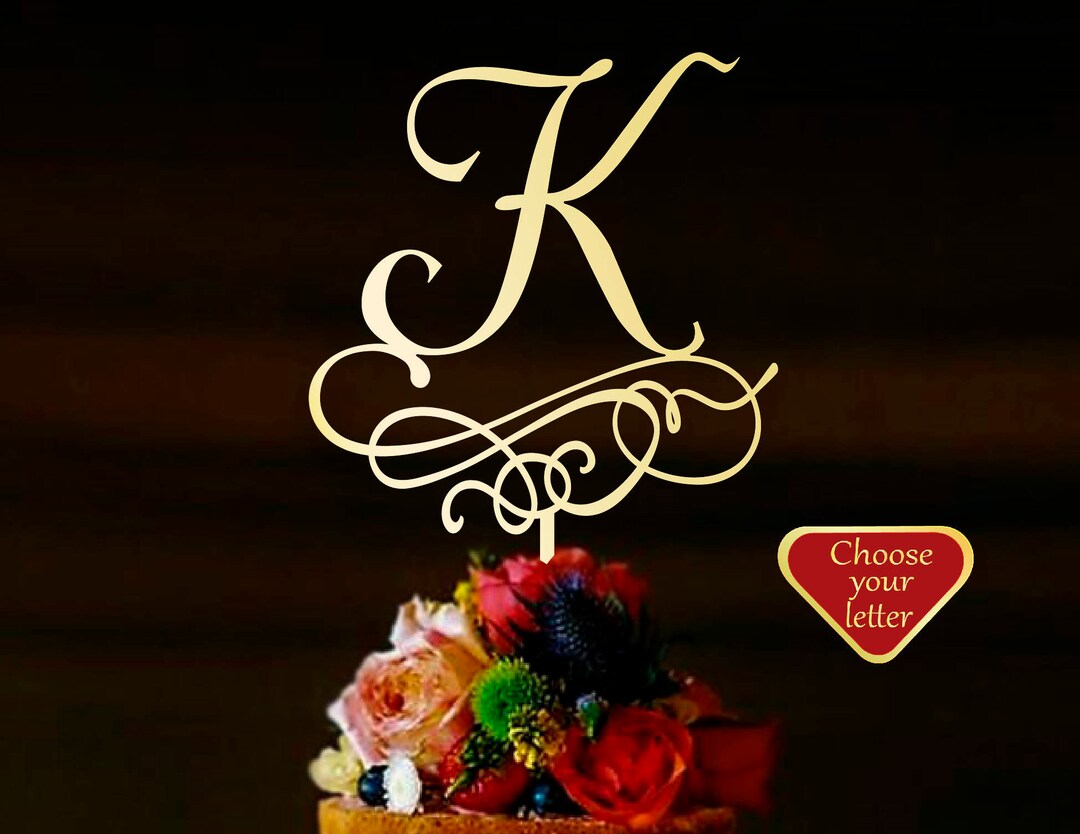Letter K Cake Topper, Wedding Cake Topper, Rustic Cake Topper, Natural