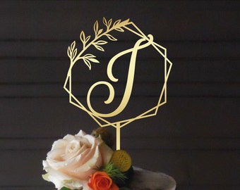 j cake topper, wedding cake topper, cake toppers for wedding, rustic wedding cake topper, initial cake topper, wreath cake topper j, N#04