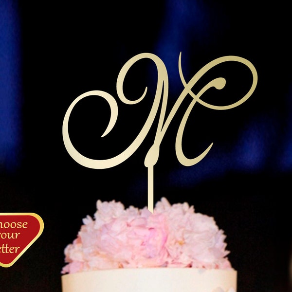 Letter M cake topper, Gold Initial Cake Topper, Wedding Cake Topper Single Letter,  Single Letter Cake Topper, Monogram Cake Toppers, CT#009