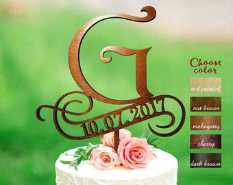 Letter g cake topper, Initials cake topper, letter wedding topper, rustic wooden cake topper, cake topper letter g, cake topper date, CT#224