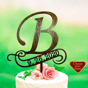 b cake topper, cake toppers for wedding, wedding cake topper, rustic cake topper, initial cake topper, cake topper b, monogram cake, CT#117