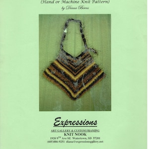 Diamond Shaped Purse or Mitered Square Pillow; (hand or Machine Knit Pattern) by Diana Berns 1 sheet pattern;