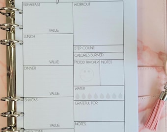 PRINTED Food Diary Planner Inserts, Weight Loss Journal, A5 Filofax Printed Inserts, Food Log, Calorie Tracker, Meal Tracker, Food Journal