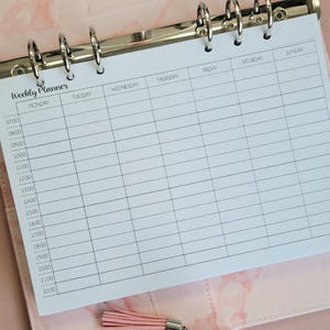 Hourly Weekly Planner Inserts A5, UNDATED Weekly Schedule Landscape PRINTED, A5 Filofax Inserts, To Do List, Weekly Agenda Refill Pages