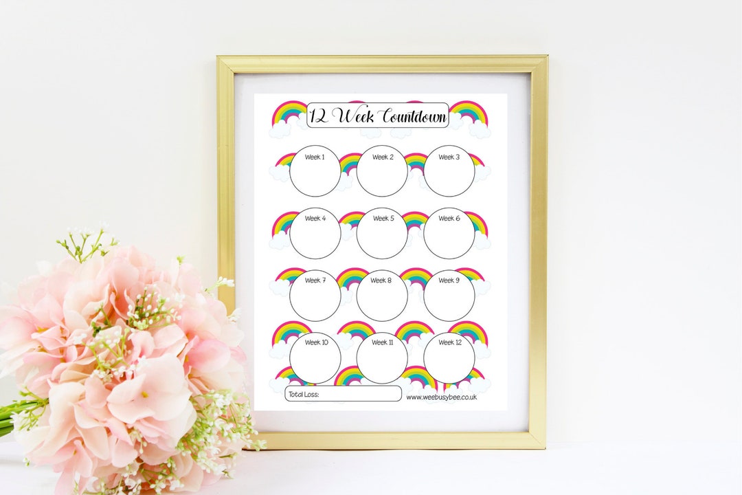 Weight Loss Tracker, Printable 12 Week Countdown Chart, Compatible ...