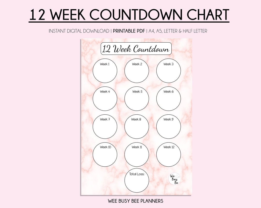 Weight Loss Tracker, Printable Journal Pages, 12 Week Countdown ...