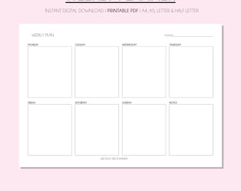Weekly Planner, Printable Planner, Landscape Weekly Schedule Template, Weekly To Do List, Weekly Organizer, Office Planner, Week At A Glance