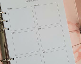 Birthday Tracker, Planner Inserts A5, Filofax Inserts PRINTED, Planner Refill, Birthday Planner, Birthday Budget, Important Dates Tracker