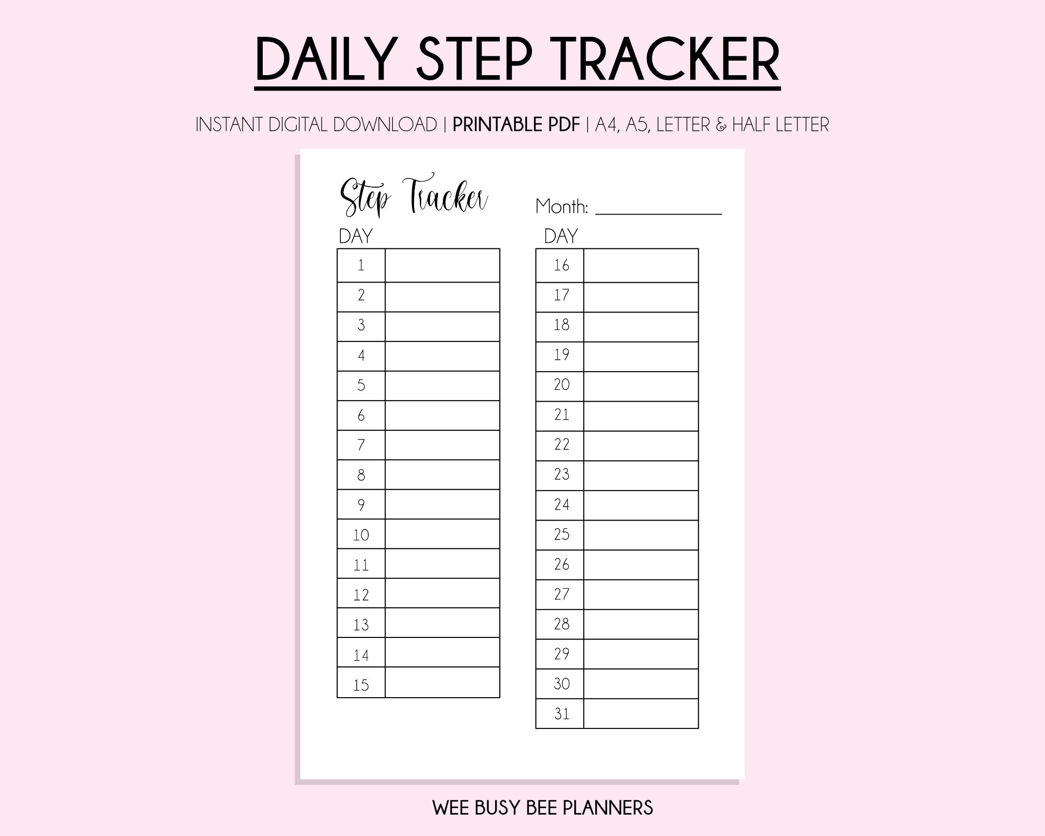 Step Tracker Printable Monthly Step Challenge Digital Etsy