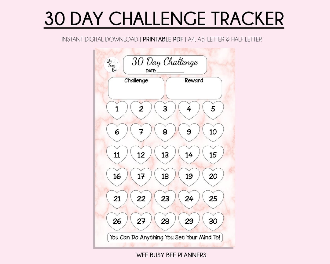 Habit Tracker, A5 Printable Planner, 30 Day Challenge Tracker ...