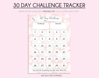 Gewoontetracker, afdrukbare A5-planner, 30 dagen challenge-tracker, afdrukbare inzetstukken, doeltracker, fitnesstracker, pdf-bestand direct downloaden