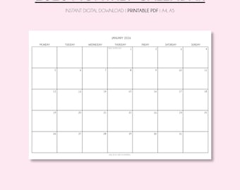 2026 Calendar, Monthly Planner Printable, 2026 Monthly Calendar Template, 2026 Planner, Minimal Calendar, Monthly Schedule 12 Month Calendar