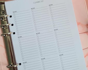 Planificateur de liste de contrôle pour le nettoyage de la maison, feuillets A5 Filofax imprimés, nettoyage quotidien, nettoyage hebdomadaire, programme de nettoyage, liste de tâches de nettoyage
