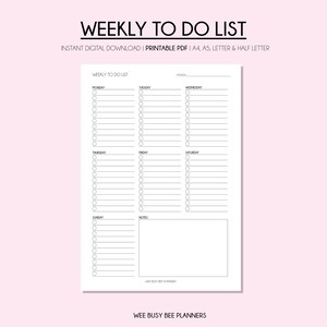 Weekly To Do List Printable, Printable Planner, To Do List Template, Weekly Task List, Daily To Do List, Instant Download, Journal Page