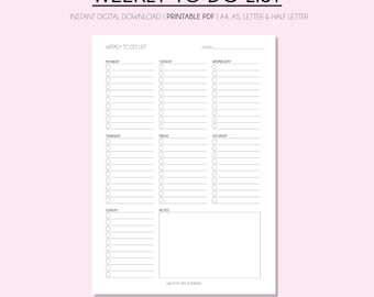 Afdrukbare wekelijkse takenlijst, afdrukbare planner, takenlijstsjabloon, wekelijkse takenlijst, dagelijkse takenlijst, direct downloaden, dagboekpagina