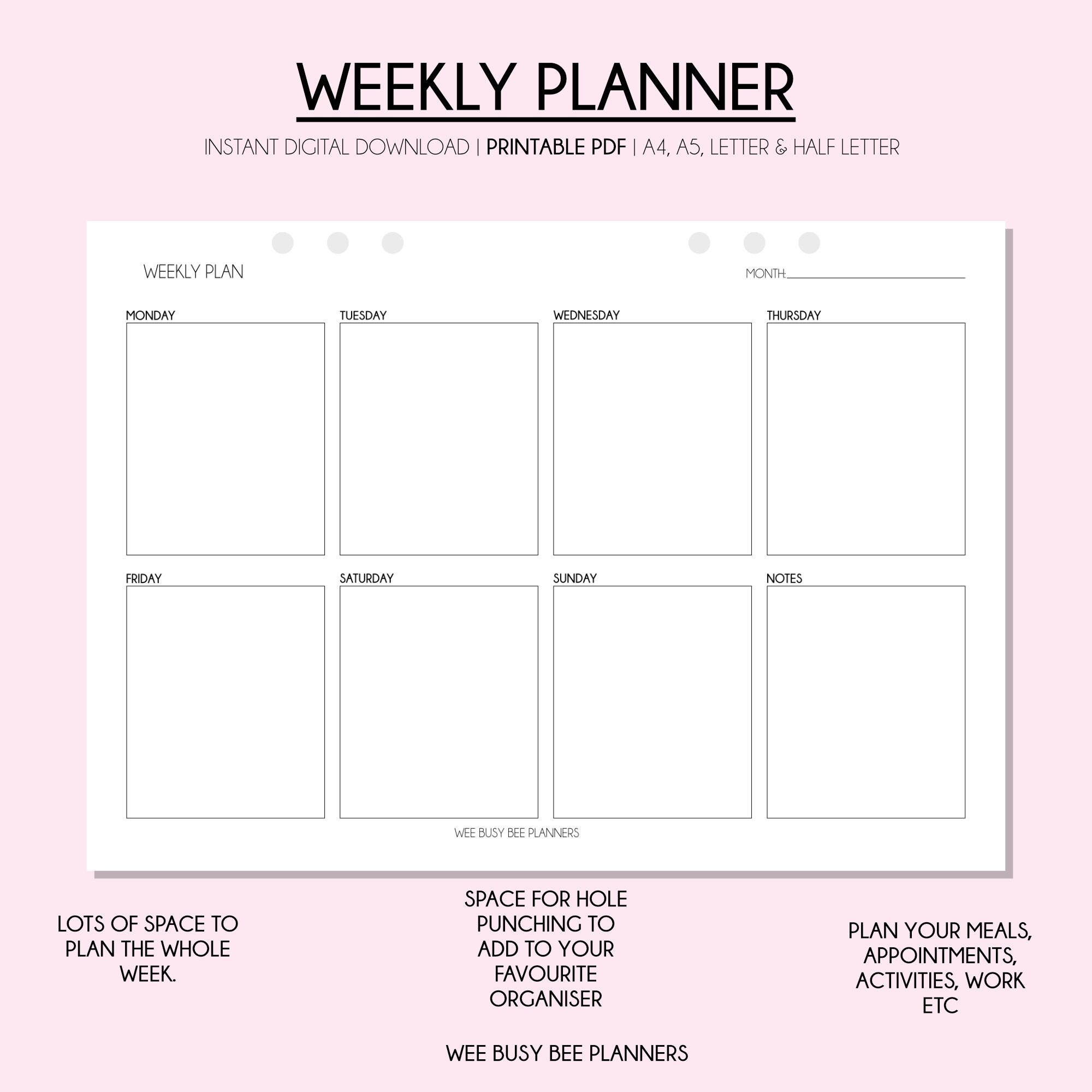 Weekly Planner, Printable Planner, Landscape Weekly Schedule Template ...