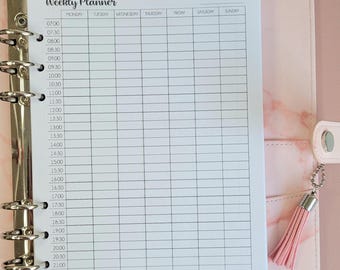 PRINTED Weekly Planner Inserts A5, A5 Filofax Inserts, Half Hour Planner, Weekly Planner, WO1P, Weekly To Do List, Kikki K Planner Refill