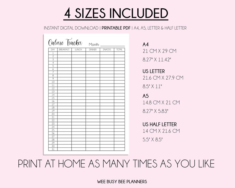 Calorie Tracker, Printable Planner, Monthly Calorie Counting, Digital Calorie Tracker, Calorie Deficit, Health Tracker, Instant Download