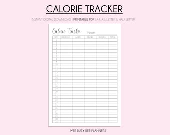 Calorie Tracker, Printable Planner, Monthly Calorie Counting, Digital Calorie Tracker, Calorie Deficit, Health Tracker, Instant Download