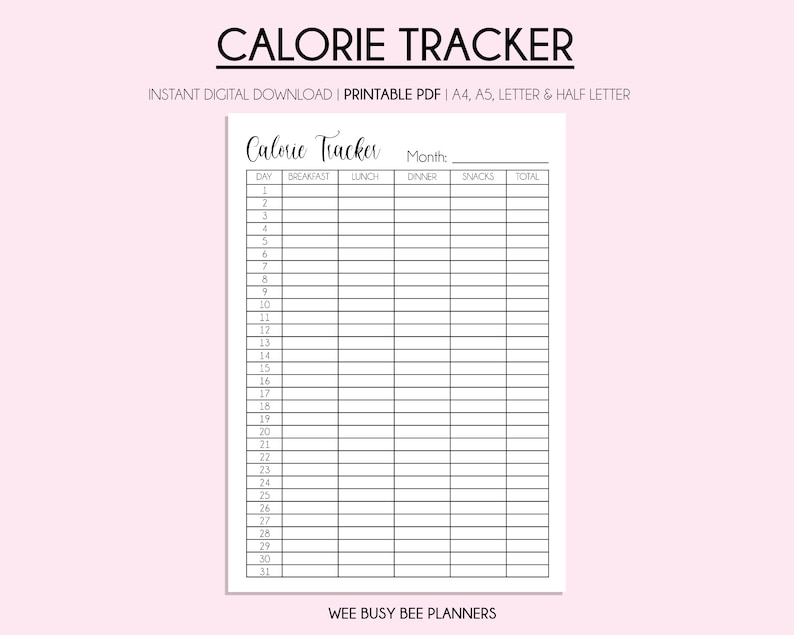 Calorie Tracker, Printable Planner, Monthly Calorie Counting, Digital Calorie Tracker, Calorie Deficit, Health Tracker, Instant Download