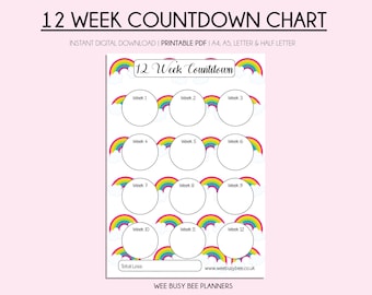 Weight Tracker Printable Weight Loss Planner Weight Goal Tracker Weight Loss Tracker 12 Week Countdown Weight Loss Chart Instant Download