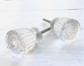 Shabby Chic Glass Knobs , Vintage Style Kitchen Cabinet Knobs , Bathroom Accessories , Glass Hardware , Crystal Scalloped Edge Drawer Pull ,