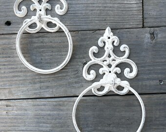 4 & 6 inch Towel Ring Holder, Bathroom Decor, Remodel, Shabby Chic Metal Ring Towel Holder