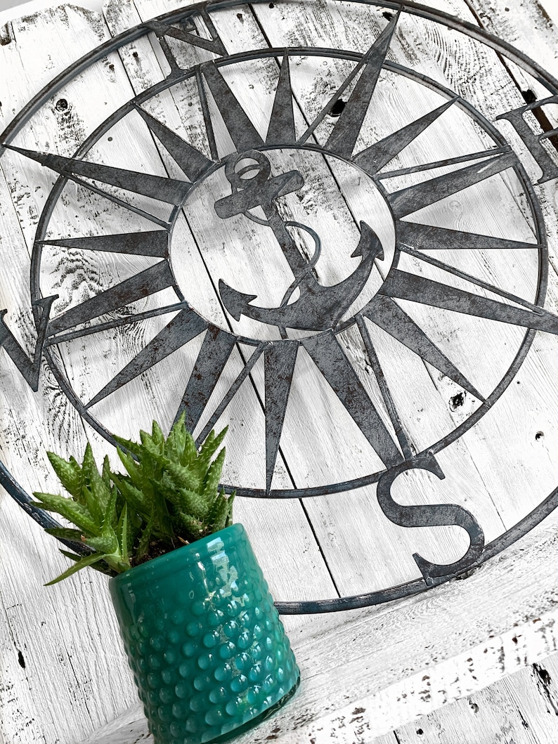 Nautical Anchor Compass Directional Star Compass Wall Decor Etsy
