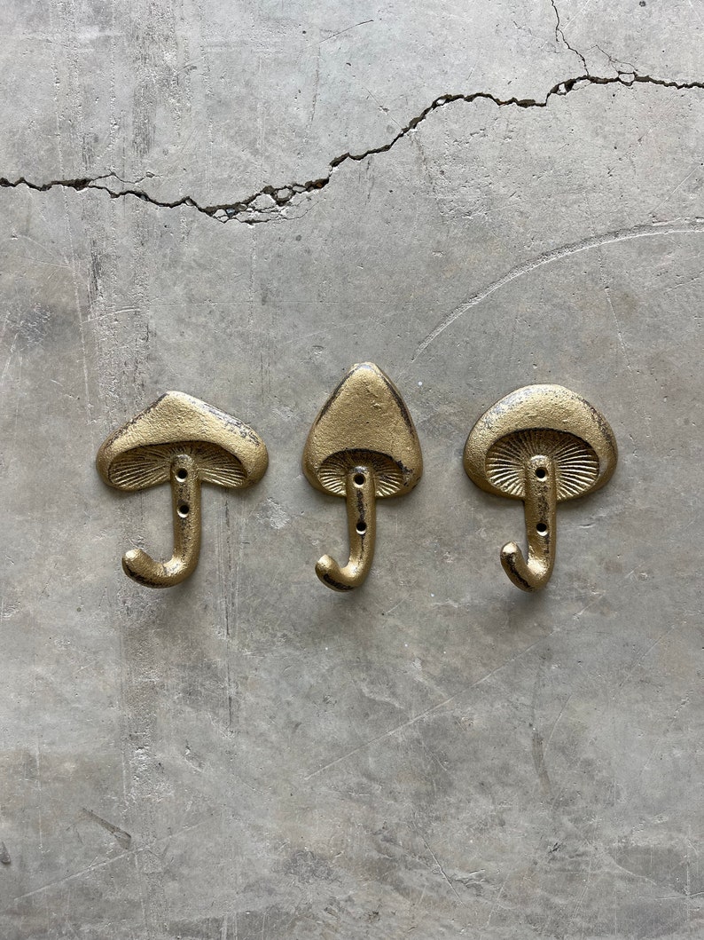Golden 3 Piece Mushroom Hook Set, Farmhouse Hooks, Coat Hook, Entry Way Hook, Towel Hook