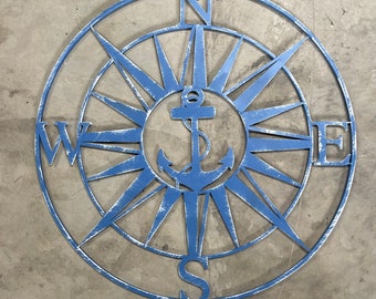 Nautical Anchor Compass, Directional Star Compass Wall Decor, Beach Life, Ocean Living