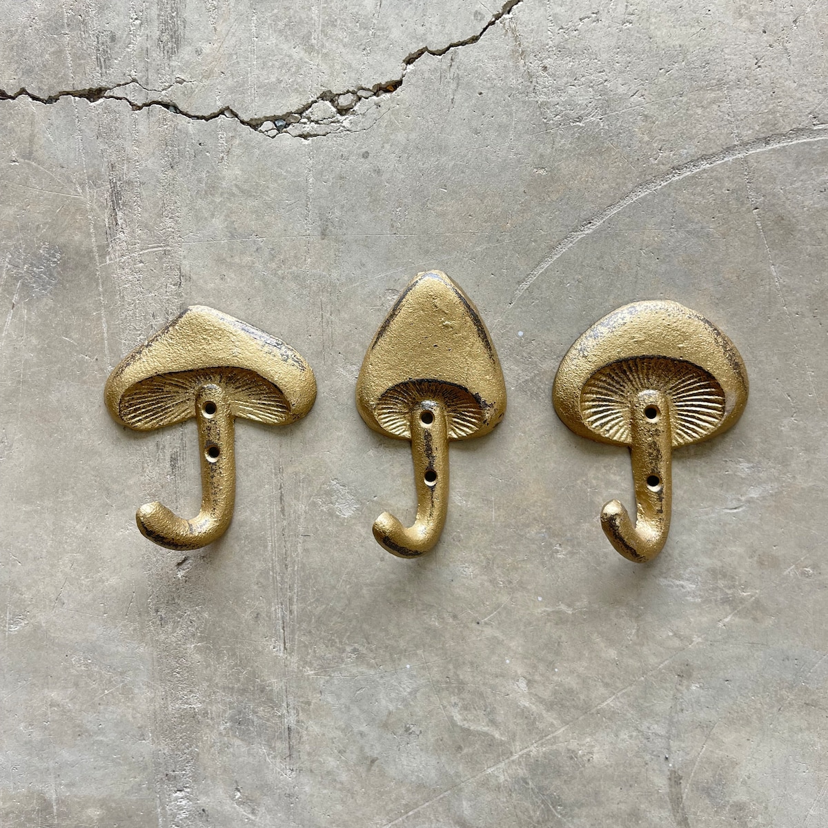3 Piece Mushroom Hook Set, Brass