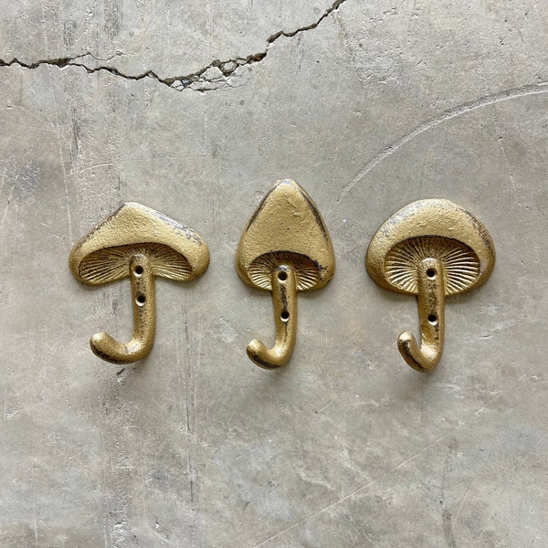 Golden 3 Piece Mushroom Hook Set, Farmhouse Hooks, Coat Hook, Entry Way Hook, Towel Hook