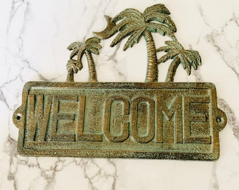 Cast Iron Palm Welcome Sign, Beach Life Welcome Doorway Sign, Welcome Entry Sign