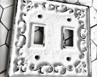 Fleur de Lis Cast Iron Decorative Double Wall Light Switch Plate Cover, Wall Switch Plate, French Decor, Shabby Chic Room