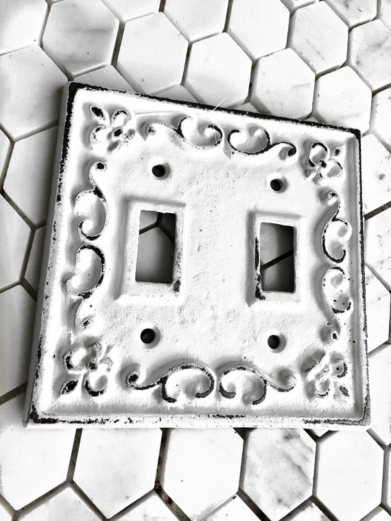 Fleur de Lis Cast Iron Decorative Double Wall Light Switch Plate Cover, Wall Switch Plate, French Decor, Shabby Chic Room