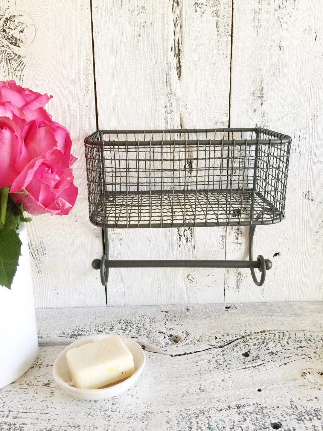 Wire Basket Toilet Paper Holder, Basket Towel Holder, Bathroom Decor, Remodel, Farm Etsy