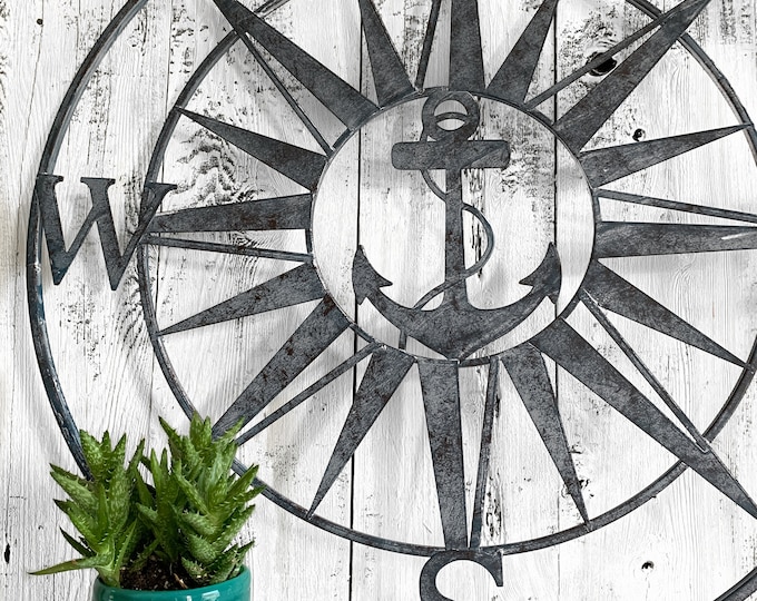 Nautical Anchor Compass Directional Star Compass Wall Decor Beach Life Ocean Living