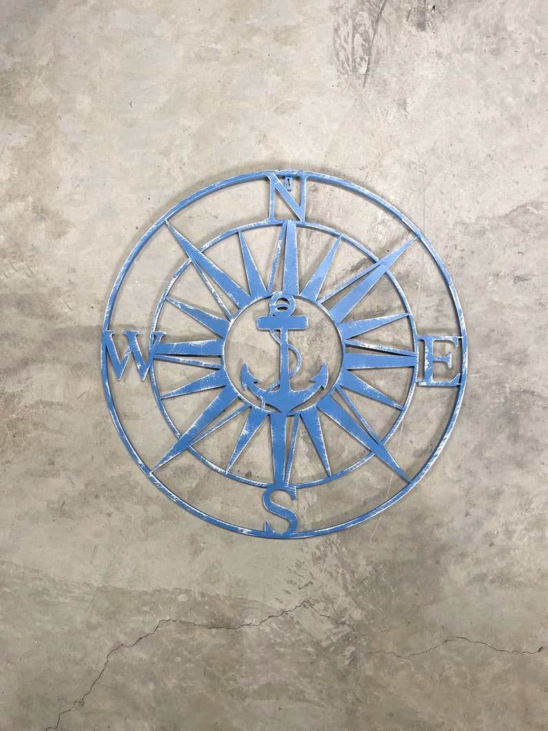 Nautical Anchor Compass, Directional Star Compass Wall Decor, Beach Life, Ocean Living image 2