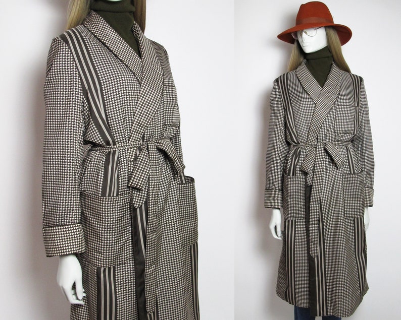 80s winter robe 80s houndstooth kaftan home robe women