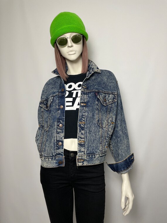 VTG 1980s 90s LEE UNION MADE ACID WASH TYPE 1 PLEAT FRONT DENIM JACKET M 40”