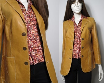 Y2K single breasted beige yellow leather jacket