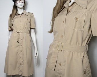 70s beige safari dress with butterfly collar